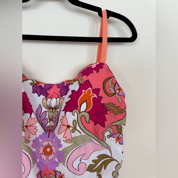 Cupshe | Retro Psychedelic Floral One-Piece Swimsuit | Pink & Orange | Size XL - Picture 4 of 6